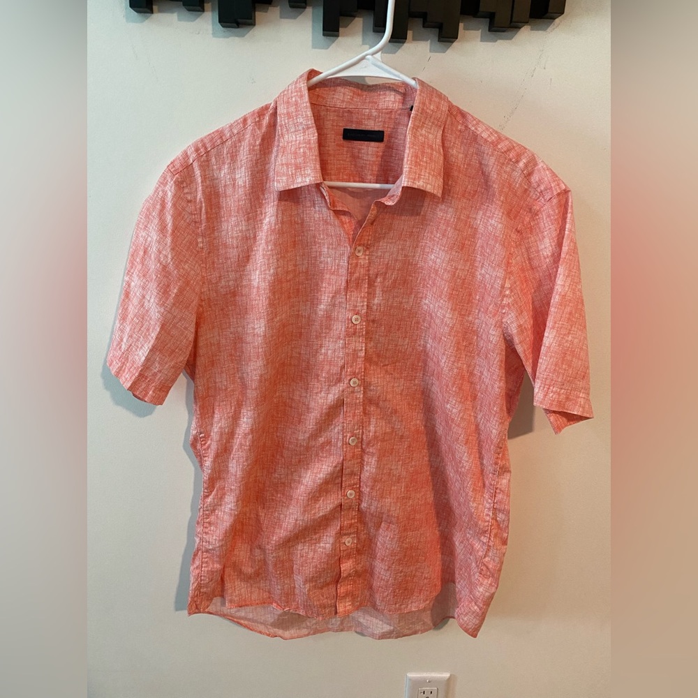 Coral Button Down Linen Blend Shirt